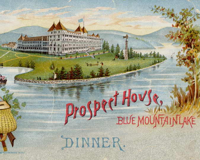 Vieille carte postale représentant la Prospect House sur le lac Blue Mountain.