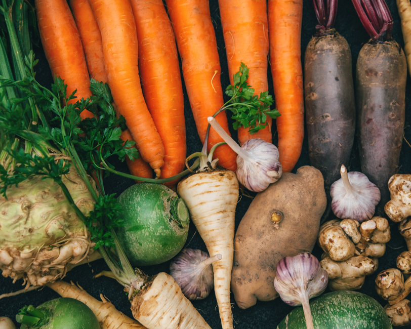 A bountiful spread of root vegetables for a 'Dacks Dishes virtual event.