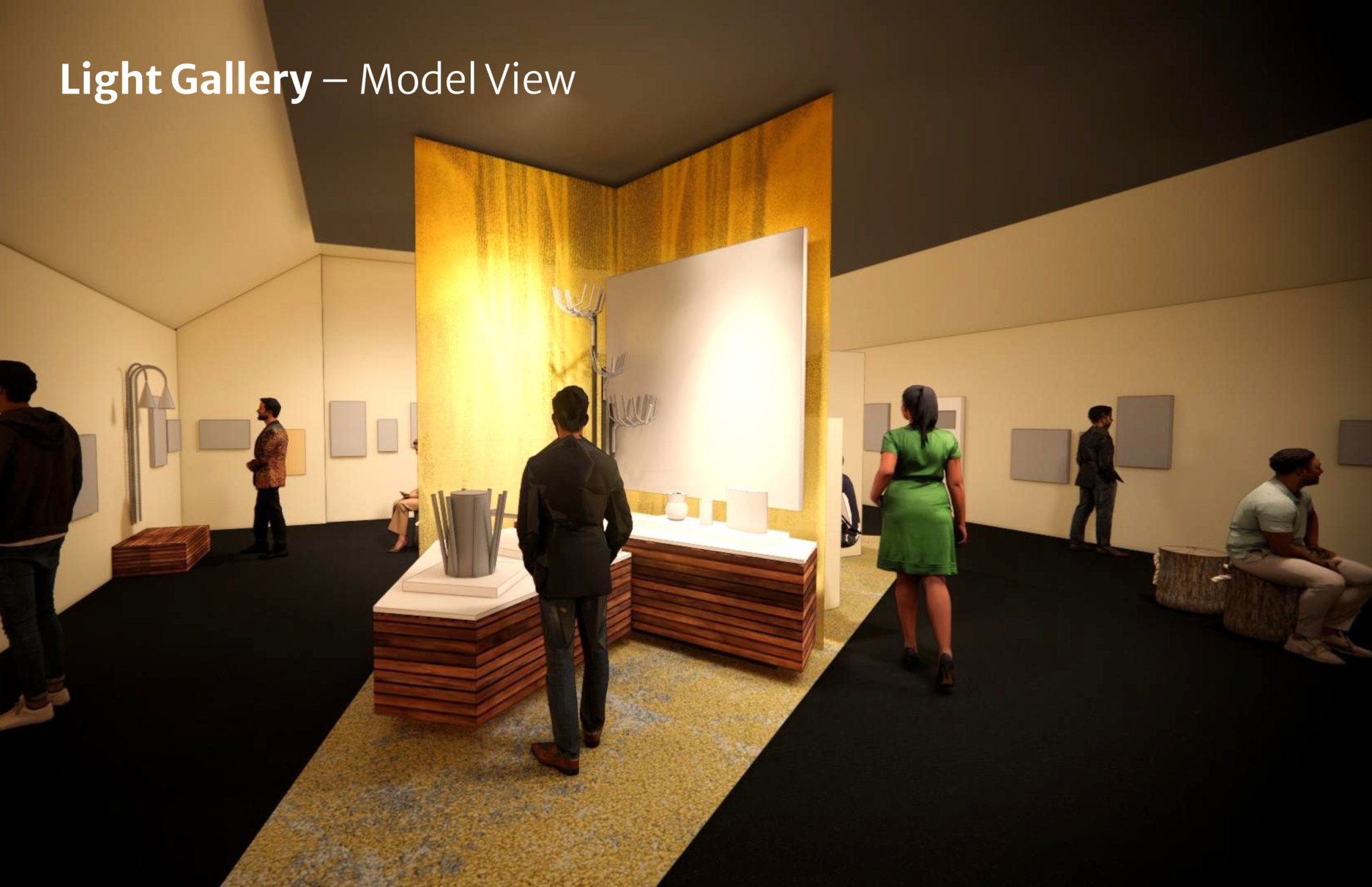 Rendering of the upcoming Artists & Inspiration in the Wild exhibition showing the Light Gallery.